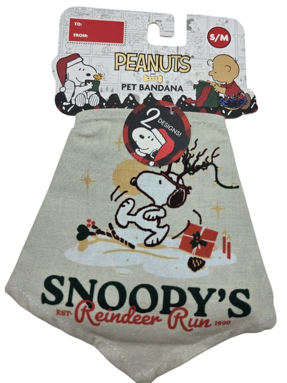 Peanuts Snoopy Christmas Pet Bandana S/M Reversible Cotton Holiday Accessory